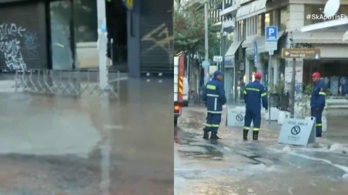 Πλημμύρισε η Ερμού – Πανικός από αγωγό ύδρευσης που έσπασε: «Ακούσαμε εκρήξεις, τουρίστες έτρεχαν…» (video)