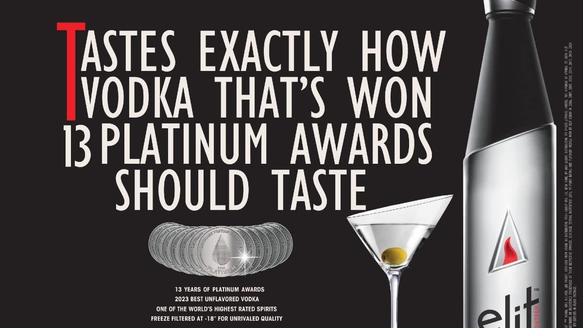 ELIT vodka: Διακρίθηκε με ένα ακόμα platinum βραβείο από το Ινστιτούτο Δοκιμών Ποτών