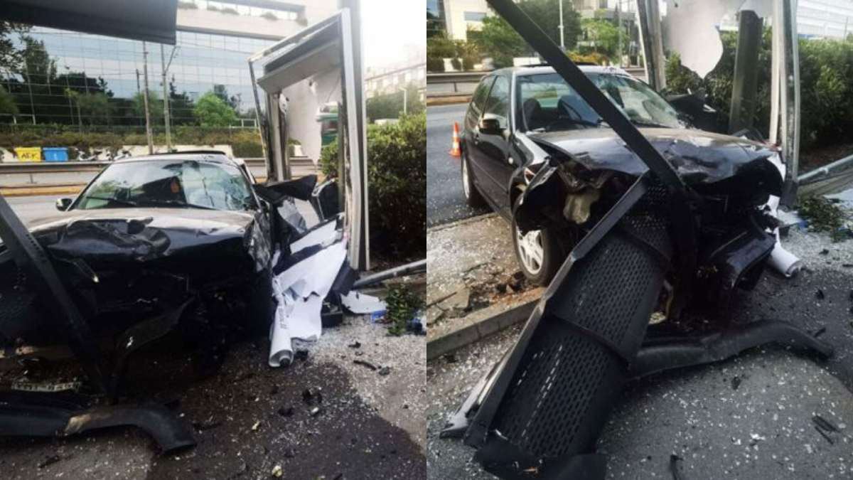 Σφοδρό τροχαίο στην Κηφισίας:  ΙΧ «καρφώθηκε» σε στάση λεωφορείου!