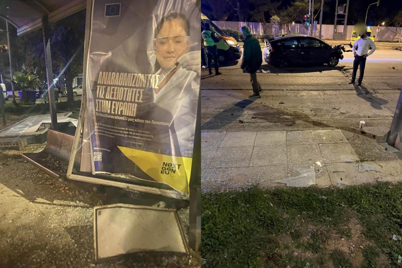 Τροχαίο σοκ στην παραλιακή: Αυτοκίνητο διέλυσε στάση λεωφορείου (videos)